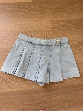 Zara Light Blue Pleated Denim Skort